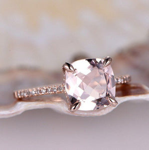 1ct Cushion Cut Peach Morganite Solitaire Engagement Ring 18k Rose Gold Finish