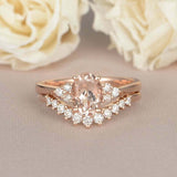 2.3ct Oval Cut Morganite Engagement Ring Curved Bridal Set 14k Rose Gold Finish