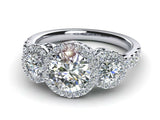 2.5ct Round Cut Diamond Engagement Ring 14k White Gold Finish Halo Three Stone