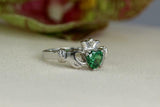 1ct Heart Cut Green Emerald Engagement Ring Claddagh Design 14k White Gold Over