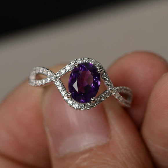 2ct Oval Purple Amethyst Infinity Wedding Engagement Ring 14k White Gold Finish