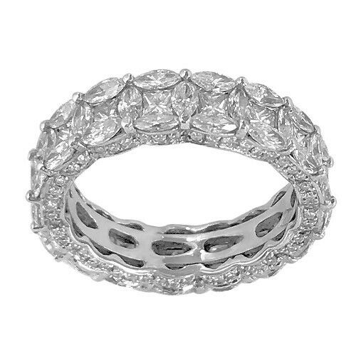 4Ct Marquise Princess Cut Diamond Eternity Wedding Band 14K White Gold Finish