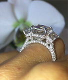 1.9ct Radiant Cut VVS1 Diamond Three Stone Engagement Ring 14k White Gold Finish