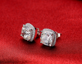 2ct Cushion Cut VVS1D Diamond Halo Solitaire Stud Earrings 18k White Gold Finish