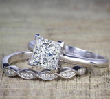 4Ct Princess Cut Diamond Bridal Trio Set Vintage Band Ring 14K White Gold Finish