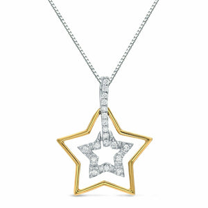 2Ct Round Cut Diamond Double Star Pendant 14K Dual Gold Tone Finish NO CHAIN