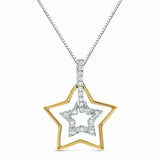 2Ct Round Cut Diamond Double Star Pendant 14K Dual Gold Tone Finish NO CHAIN