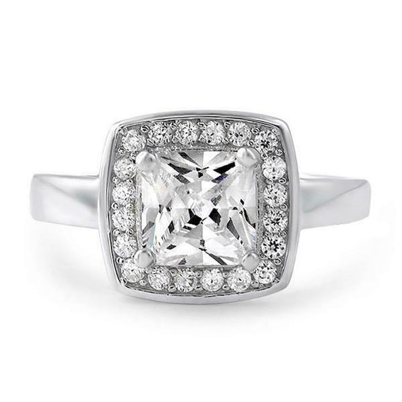 1.5ct Princess Cut Diamond Engagement Ring Halo Solitaire 14k White Gold Finish