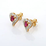 1.65ct Stud Earrings Oval Cut Pink Ruby Heart Shape Design 14k YellowGold Finish