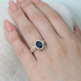 2.5ct Oval Cut Blue Sapphire Engagement Ring Halo Bridal Set 14k YellowGold Over