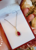 1.5ct Pear Pink Ruby Double Halo Cluster Pendant with Chain 14k White Gold Over