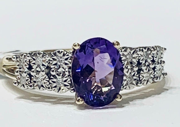 4ct Oval Cut Purple Amethyst Solitaire with Accent Ring 14k White Gold Finish