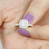 3Ct Cushion Cut Diamond Round Accents Halo Engagement Ring 14K White Gold Finish