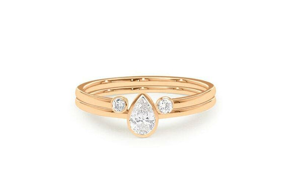 1ct Engagement Ring Pear Cut Diamond Open Band Bridal Set 14k Rose Gold Finish