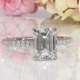 2.5ct Emerald Cut Diamond Engagement Ring Accent Solitaire 14k White Gold Finish