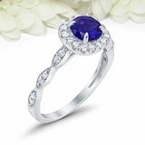 2ct Round Sapphire Engagement Ring Diamond Accent Halo Women 14k White Gold Over