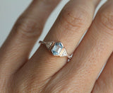 1ct Hexagon Cut Blue Aquamarine Three Stone Engagement Ring 14k Rose Gold Finish