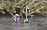 0.5ct Mini Round Cut Pink Sapphire Screw Back Stud Earrings 14k WhiteGold Finish