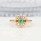 2ct Round Green Emerald Engagement Ring Sunshine Halo Floral 14k YellowGold Over