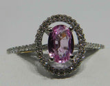 2.5ct Engagement Ring Oval Cut Pink Sapphire Diamond Halo 14k White Gold Finish