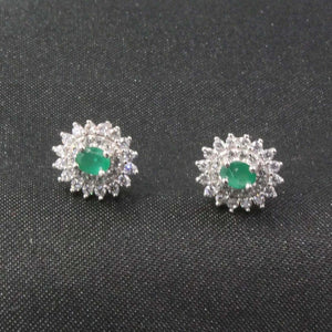 2.3ct Stud Earrings Oval Cut Green Emerald Dual Halo Floral 14k WhiteGold Finish