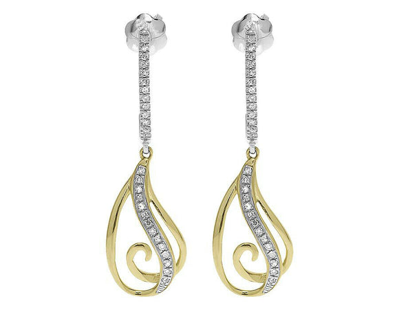 0.2ct Round Cut VVS1 Diamond Stylish Filigree Dangle Earrings 14k Dual Gold Over