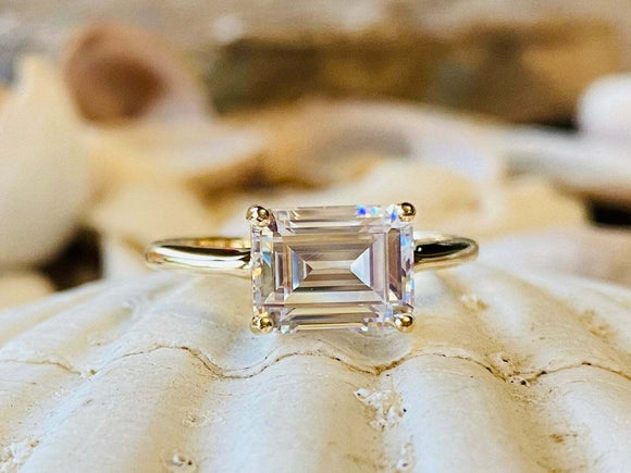 1.5ct Engagement Ring Emerald Cut Diamond Solitaire Design 14k White Gold Finish