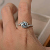 2ct Round Cut Blue Aquamarine Engagement Ring Swirl Twist 14k White Gold Finish