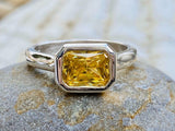 2.1ct Engagement Ring Radiant Cut Yellow Citrine Solitaire 14k White Gold Finish