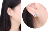 2ct Cushion Cut VVS1D Diamond Halo Solitaire Stud Earrings 14k White Gold Finish