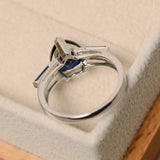 1.65ct Engagement Ring Heart Cut Blue Sapphire Trilogy 14k White Gold Finish