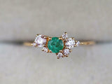 1ct Engagement Ring Round Cut Green Emerald Cluster 14k Yellow Gold Finish