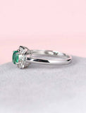 1.2ct Oval Cut Green Emerald Floral Halo Art Deco Ring 14k White Gold Finish