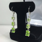 4ct Emerald Oval Round Cut Green Peridot Drop Earrings 14k White Gold Finish