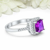 2ct Princess Cut Amethyst Engagement Ring Diamond Accent Halo 14k WhiteGold Over