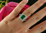 2.3ct Green Emerald Split Band Halo Women Engagement Ring 14k White Gold Finish