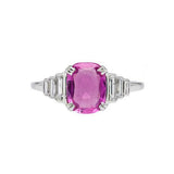 2ct Cushion Cut Pink Sapphire Engagement Ring Baguette Accent 14k WhiteGold Over