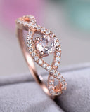 2Ct Round Cut Peach Morganite Infinity Swirl Engagement Ring 14K Rose Gold Over