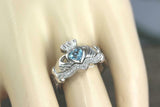 2ct Heart Cut Blue Topaz Engagement Ring Claddagh Bridal Set 14k White Gold Over