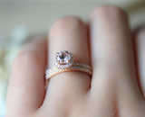 1.8ct Round Cut Peach Morganite Bridal Set Engagement Ring 14k Rose Gold Finish