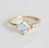 1.2ct Princess Cut Blue Aquamarine Engagement Ring Stylish 14k Yellow Gold Over