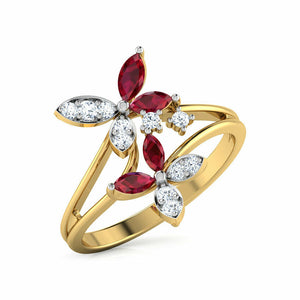 3Ct Marquise Cut Pink Ruby Diamond Butterfly Cocktail Ring 14K Yellow Gold Over