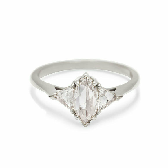 1.2ct Marquise Cut Diamond Trillion Accents Trilogy Ring 14k White Gold Finish