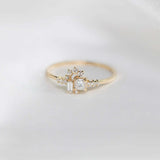 0.3ct Princess Diamond Engagement Ring Cluster Minimalist 14k Yellow Gold Finish