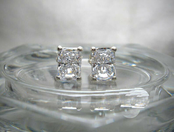 Solitaire Women Stud Earrings 3ct Radiant Cut VVS1 Diamond 14k White Gold Finish