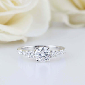 1.7ct Round Cut Diamond Engagement Ring Accents Trilogy 14k White Gold Finish