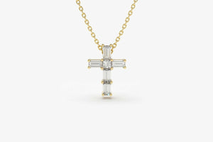 2ct Baguette Cut Diamond Jesus Cross Holy Pendant with Chain 14k YellowGold Over