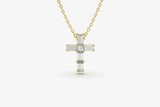 2ct Baguette Cut Diamond Jesus Cross Holy Pendant with Chain 14k YellowGold Over