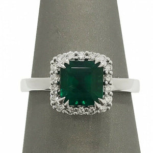 2Ct Asscher Cut Green Emerald Diamond Halo Engagement Ring 18K White Gold Finish