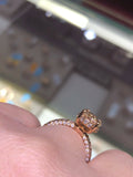 3Ct Oval Cut Peach Morganite Hidden Halo Iced Engagement Ring 14k Rose Gold Over